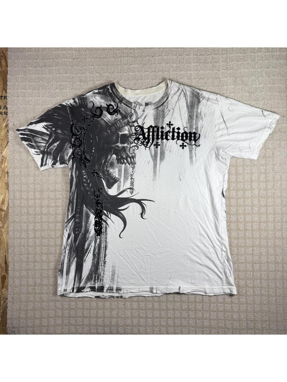 Y2K Affliction Skull Axes T Shirt 2XL